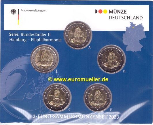 Deutschland 5x 2 Euro Gedenkmünze 2023...Hamburg...bu.   