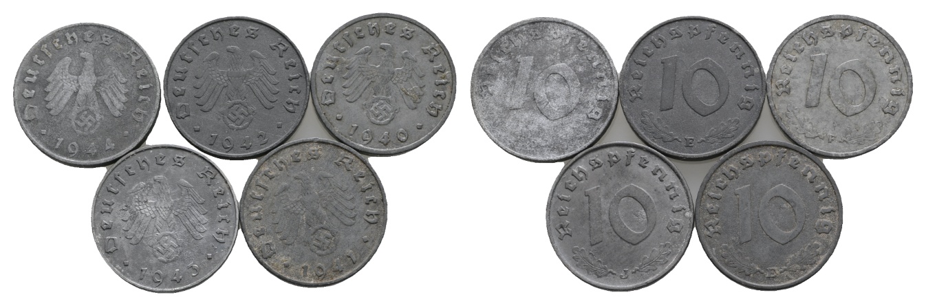  Drittes Reich; 5 x 10 Pfennig   