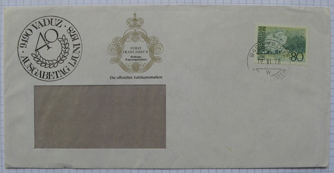  1978, Lichtenstein, Vaduz, first day cover: Prince Franz Josef II - 40th anniversary of government   