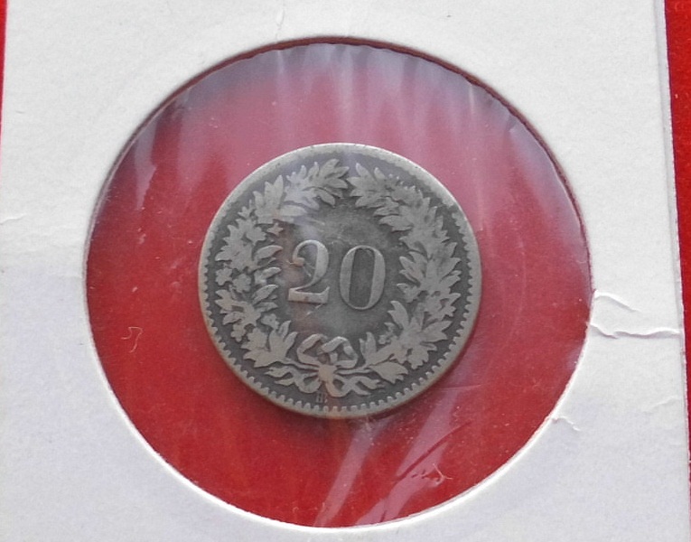  20 Rappen 1851 BB Schweiz Straßburg Mint Billon KM#7 sehr rar !   