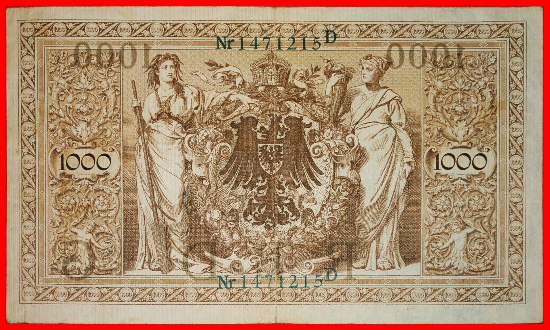  Ⰶ REICHSBANKNOTE: GERMANY ★ 1000 MARK 1910 GREEN SEAL (1918-1923)! LOW START ★ NO RESERVE!   