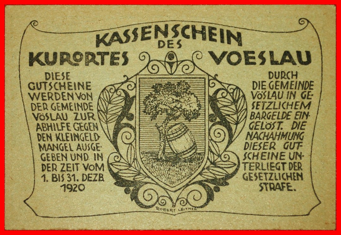  Ⰶ FASS UNTER EICHE: ÖSTERREICH VÖSLAU ★ 20 HELLER 1920 KFR KNACKIG!★OHNE VORBEHALT!   