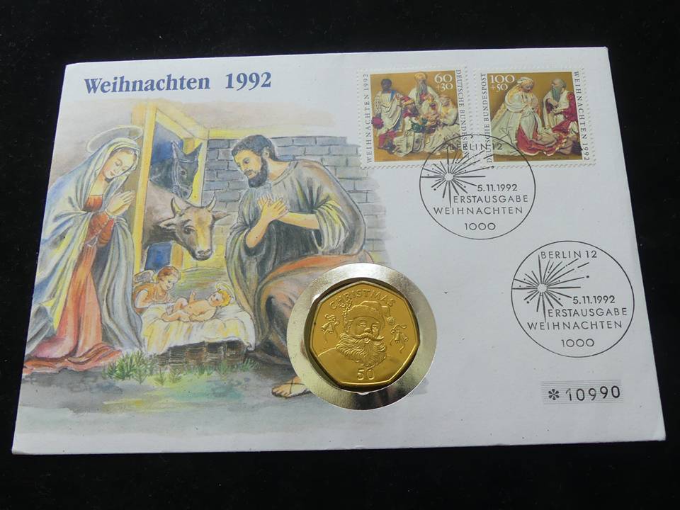  Numisbrief Gibraltar Weihnachten 1992 mit 50 Cent Münze   