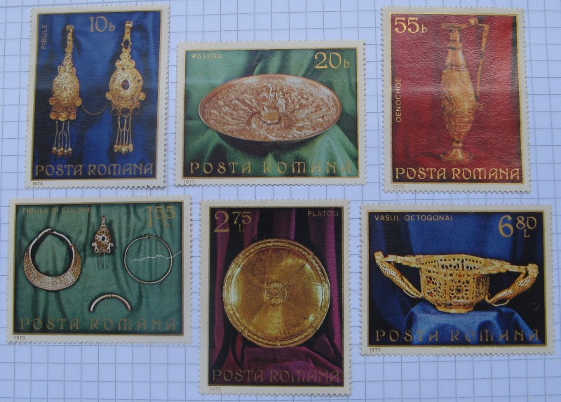  1973, Serie rumänischer Briefmarken: Pietroasa-Goldschatz (6 Stück), postfrisch   