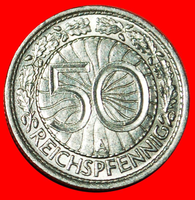  Ⰶ EAGLE (1927-1938): GERMANY★ 50 PFENNIGS 1929A UNCOMMON MINT LUSTRE! LOW START ★ NO RESERVE!   