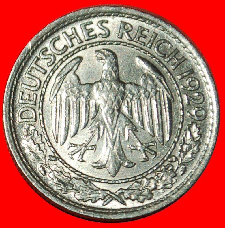  Ⰶ EAGLE (1927-1938): GERMANY★ 50 PFENNIGS 1929A UNCOMMON MINT LUSTRE! LOW START ★ NO RESERVE!   