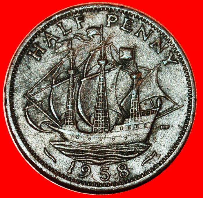  Ⰶ 2 VERKAUFT SCHIFF 1954-1970:GROSSBRITANNIEN★1/2 PENNY 1958★ELISABETH II. 1953-2022★OHNE VORBEHALT!   