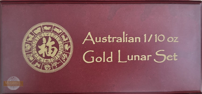 Australien 6 x 15 Dollar MM-Frankfurt Feingewicht: 6 x 3,11 zus. 18,66g Gold Lunar II Serie der 1/10 Unzen 2008 - 2013 