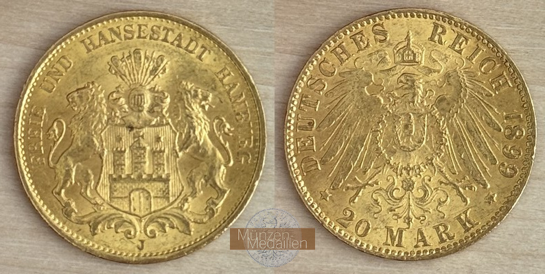 Deutsches Kaiserreich. Hamburg 20 Mark MM-Frankfurt Feingold: 7,17g  1899 J 