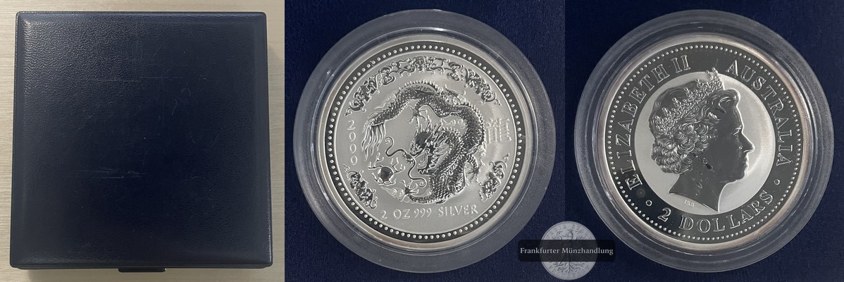  Australien, 2 Dollar 2000 Jahr des Drachen  FM-Frankfurt Feinsilber: 62,14g   