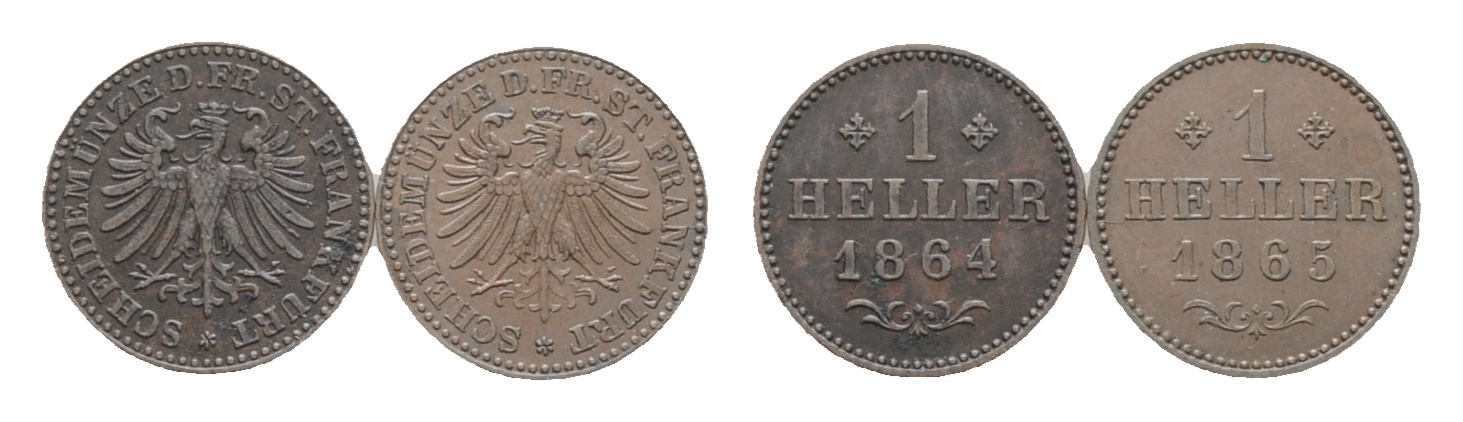  Frankfurt; 2 Kleinmünzen 1864 / 1865   