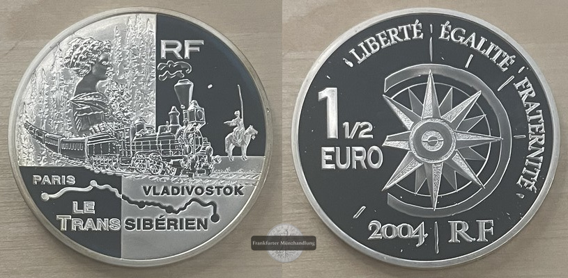  Frankreich 1½ Euro, 2004  Medaille: Transsibirische Eisenbahn  FM-Frankfurt - Feingewicht: 19.98   