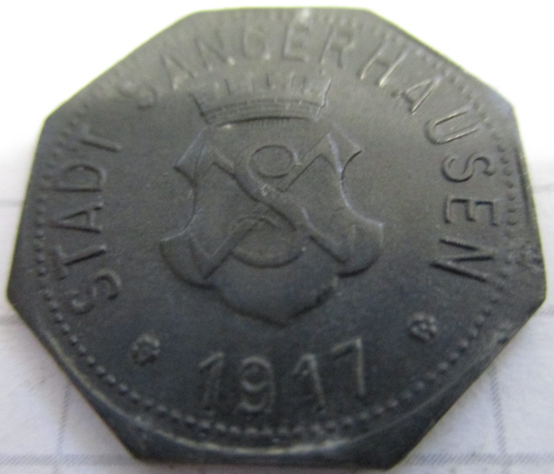  Kleingeldersatzmarke Stadt Sangerhausen - 1917 - 5 Pfennig -  aus dem Umlauf   