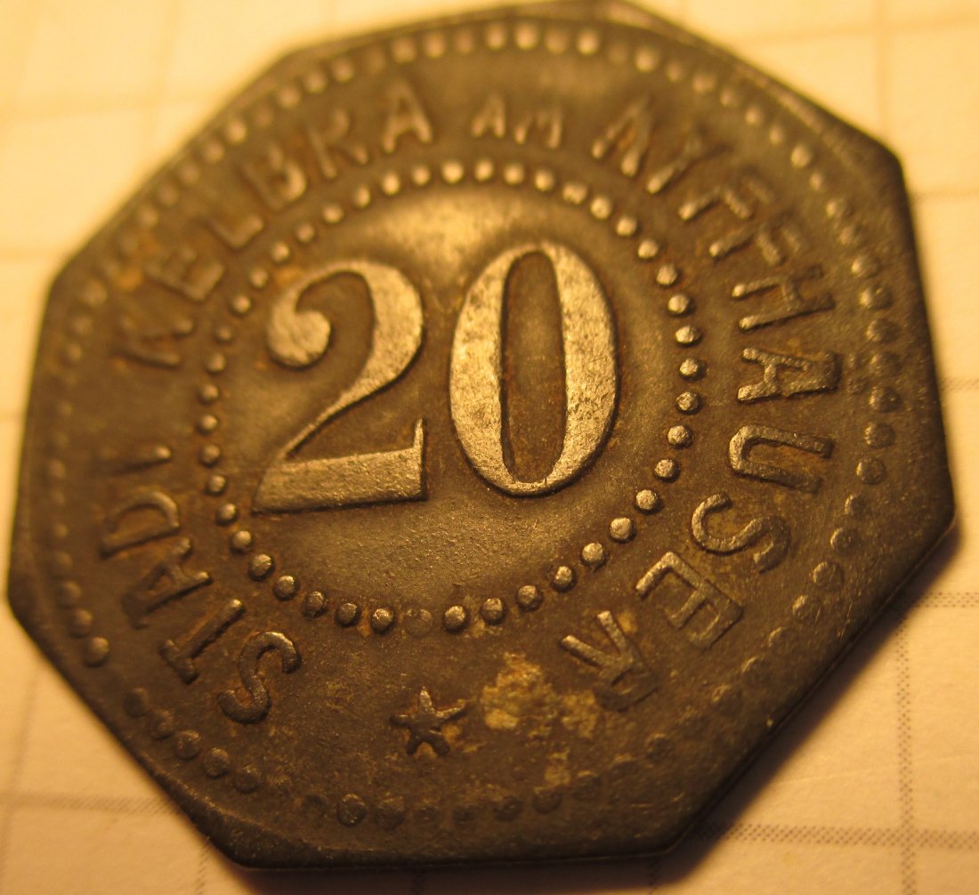  Kleingeldersatzmarke Stadt Kelbra - o.J. - 20 Pfennig -  aus dem Umlauf   