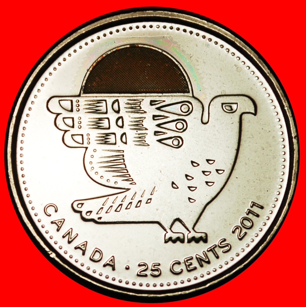  Ⰶ FALCON YELLOW SUN: CANADA★25 CENTS 2011 UNC LUSTRE! ELIZABETH II 1953-2022 LOW START ★ NO RESERVE!   