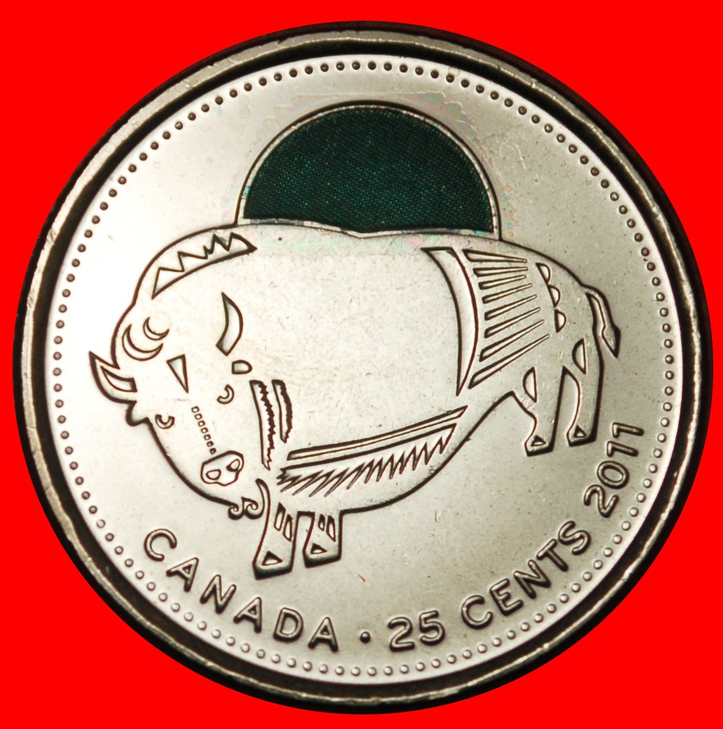  Ⰶ BISON GREEN SUN: CANADA★25 CENTS 2011 UNC LUSTRE! ELIZABETH II 1953-2022 LOW START ★ NO RESERVE!   