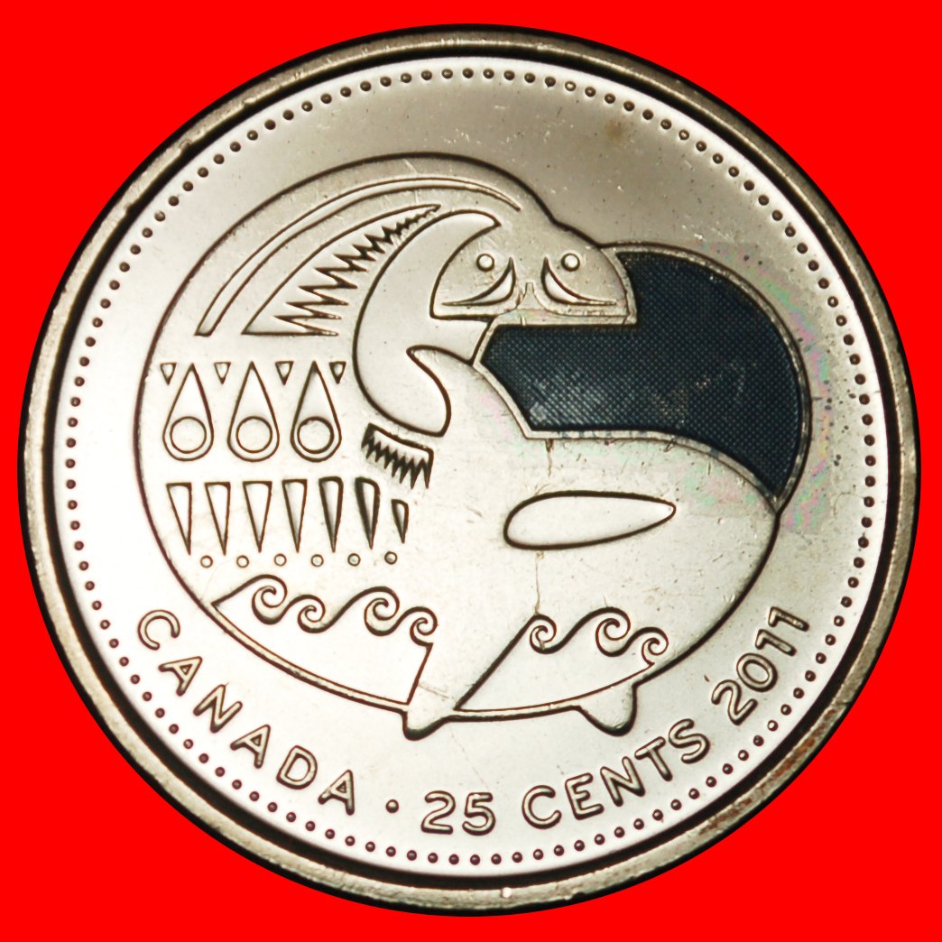  Ⰶ ORCA AND BLUE SUN: CANADA★25 CENTS 2011 UNC LUSTRE! ELIZABETH II 1953-2022 LOW START ★ NO RESERVE!   