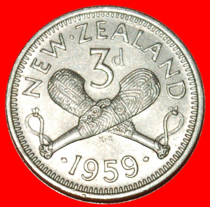  Ⰶ GROSSBRITANNIEN (1956-1965):NEUSEELAND★3 PENCE 1959 GEKLEIDETE ELIZABETH II (1953-★OHNE VORBEHALT!   