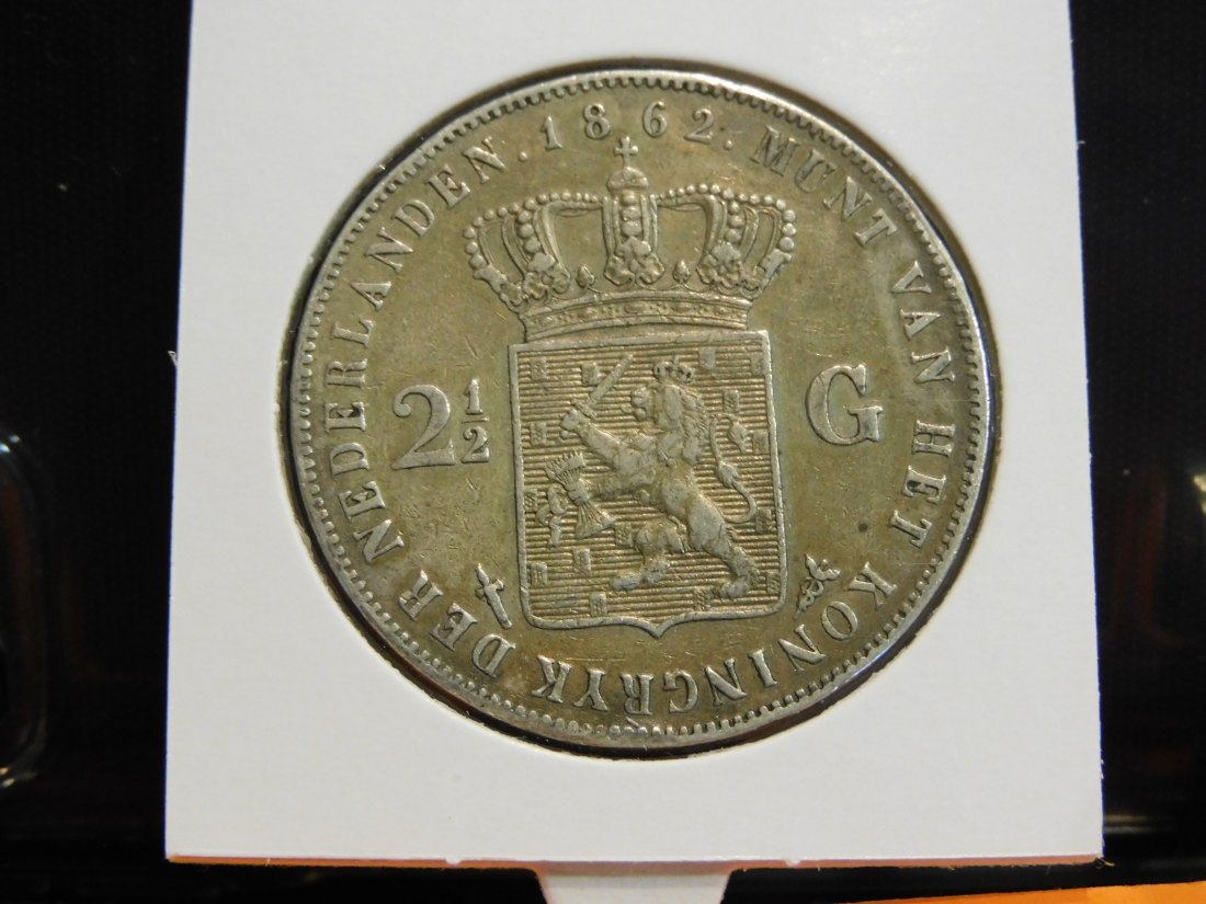  NETHERLANDS 2 1/2 GULDEN 1862.GRADE-PLEASE SEE PHOTOS.   