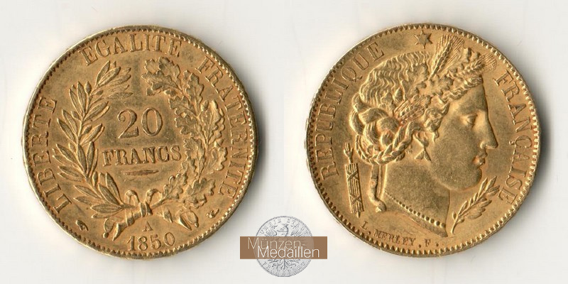 Frankreich MM-Frankfurt Feingewicht: 5,81g 20 Francs 1850 A 