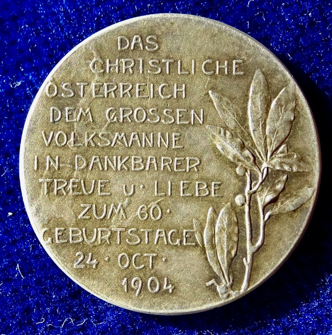  Wien 1904 Jugendstil Silber- Medaille von Marschall 60. Geburtstag Bürgermeister Lueger   