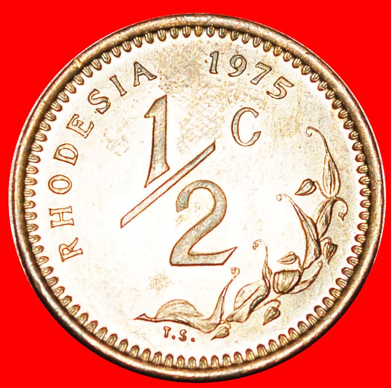  Ⰶ SÜDAFRIKA (1970-1977): RHODESIEN ★1/2 CENT 1975 UNANERKANNTES LAND★ STG SELTEN★OHNE VORBEHALT!   