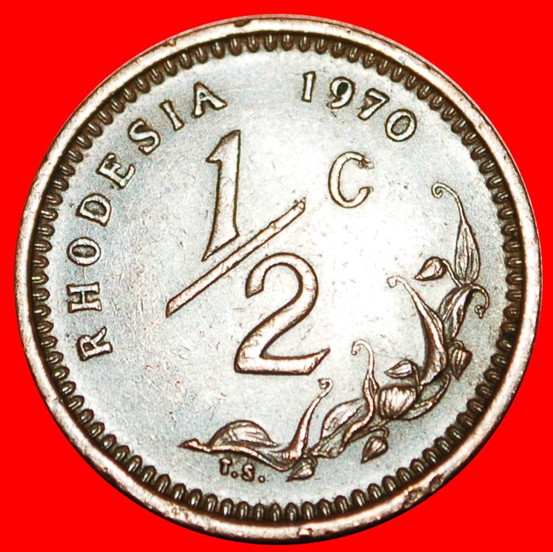  Ⰶ SOUTH AFRICA (1970-1977): RHODESIA★ 1/2 CENT 1970 UNRECOGNIZED★2 ANTELOPES★LOW START ★ NO RESERVE!   