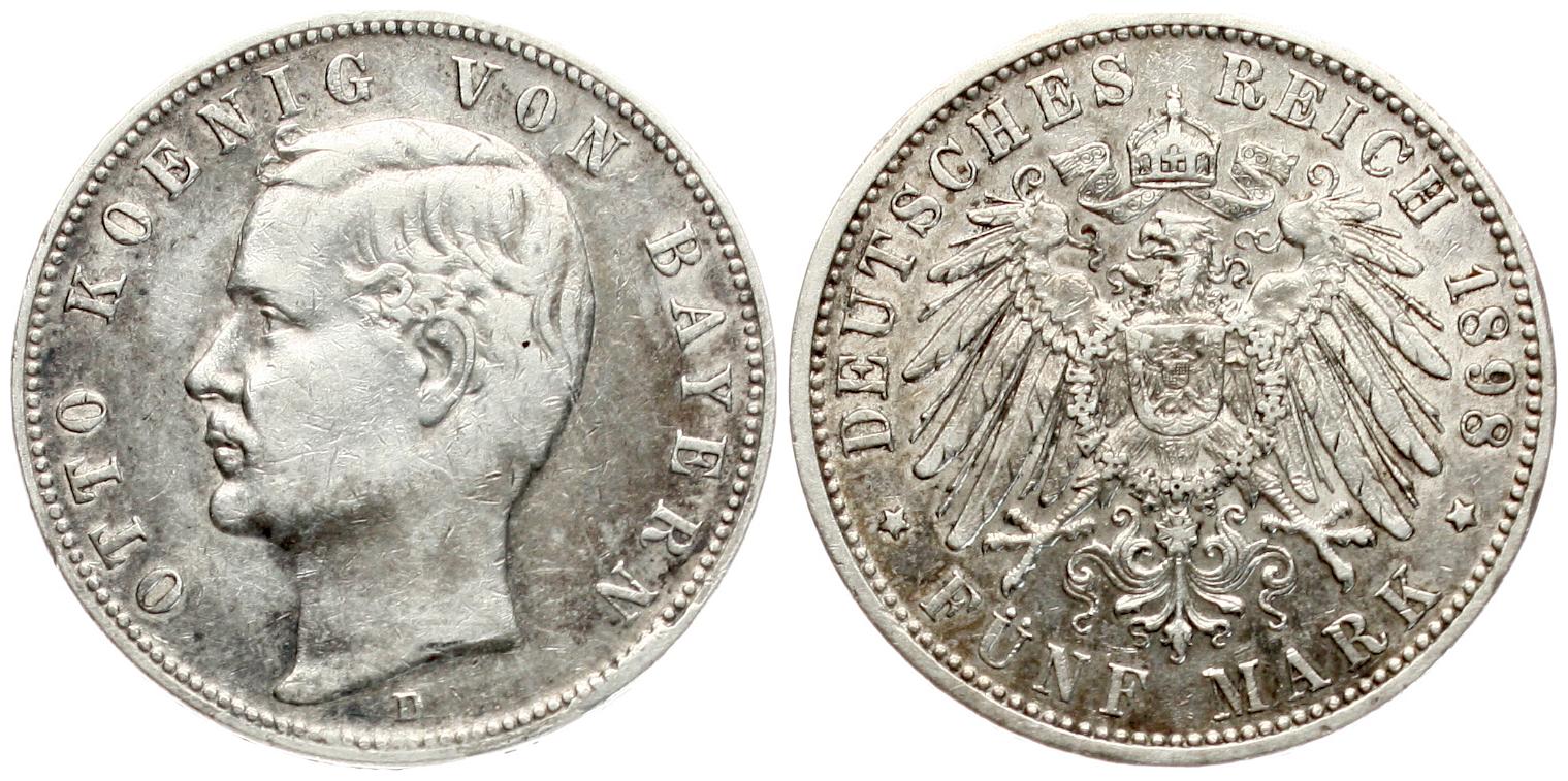  Bayern: Otto, 5 Mark 1898, hübsche Patina!   