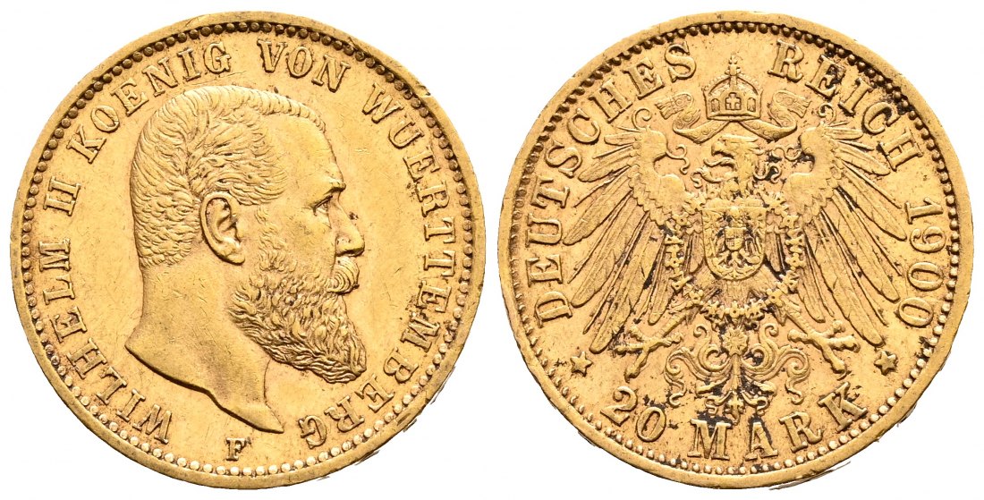 PEUS 2052 Kaiserreich - Württemberg 7,16 g Feingold. Wilhelm II. (1891 - 1918) 20 Mark GOLD 1900 F Sehr schön