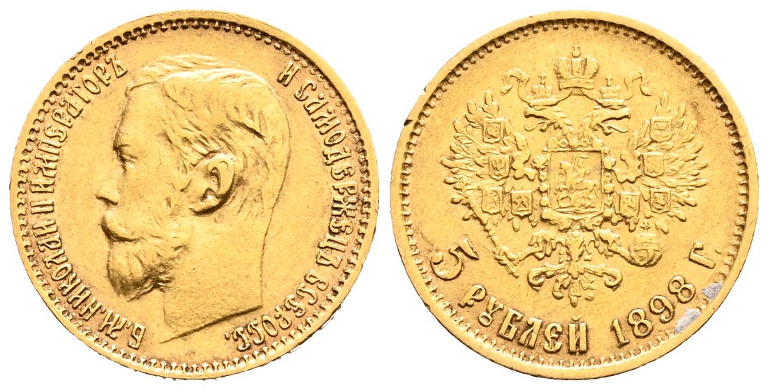 PEUS 2054 Russland 3,87 g Feingold. Zar Nikolaus II. (1894 - 1917) 5 Rubel GOLD 1898 АГ (AG) Sehr schön