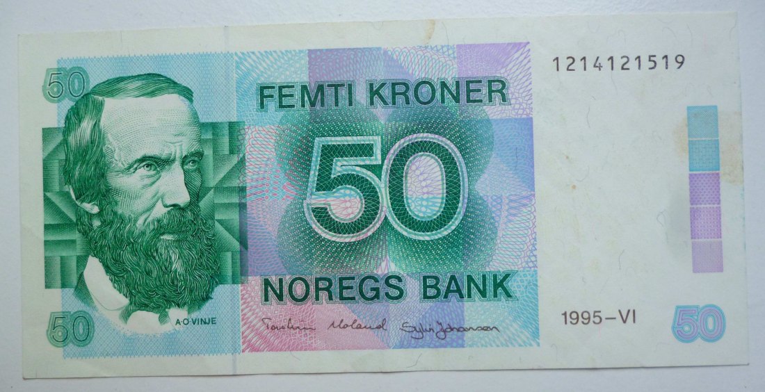  Norwegen 50 Kroner / Kronen 1995 A.O. Vinje sehr schön   