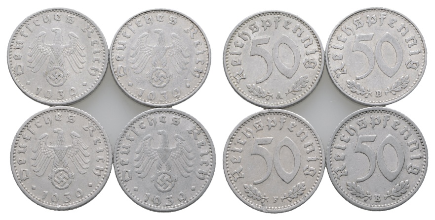  Drittes Reich; 4x 50 Pfennig 1939; verschiedene Buchstaben   