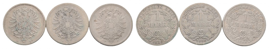  Kaiserreich; 3x 1 Mark 1886; verschiedene Buchstaben   