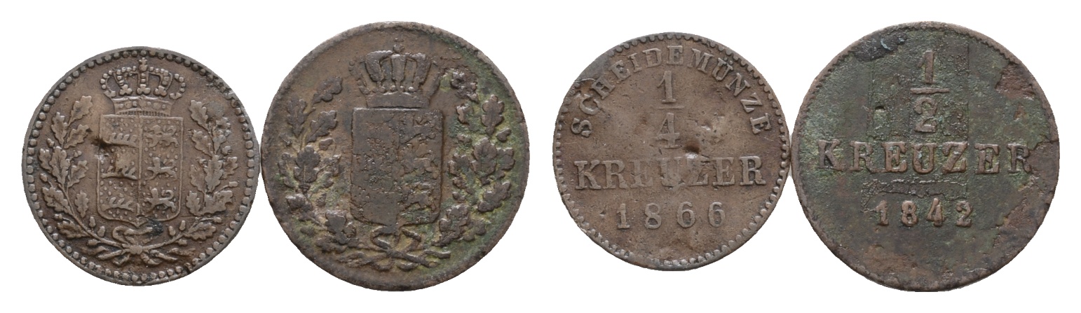  Württemberg; 2 Kleinmünzen 1866/1842   