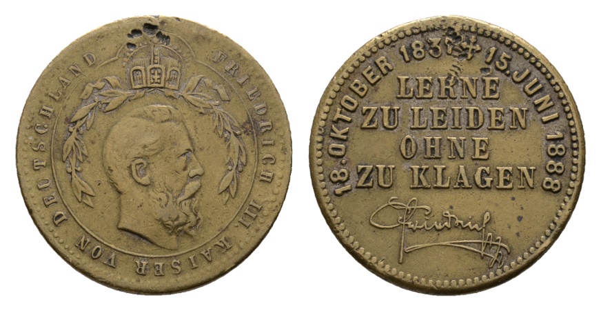  Medaille; Friedrich III 1888; Bronze; 6,62 g; Ø 25,99   