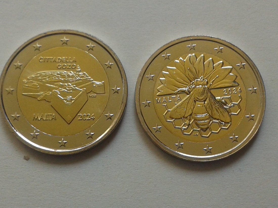  Original 2 x 2 euro 2024 Malta Honigbiene und Cittadella Gozo 2x2 euro 2024 Malta   