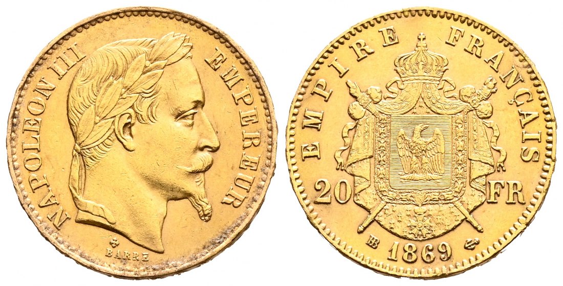 PEUS 2056 Frankreich 5,81 g Feingold. Napoleon III. (1852-1870) 20 Francs GOLD 1869 BB Straßbur Sehr schön