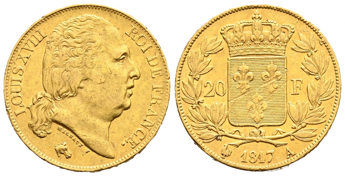 PEUS 2059 Frankreich 5,81 g Feingold. Ludwig XVIII. (1815 - 1824) 20 Francs GOLD 1817 A Paris Sehr schön