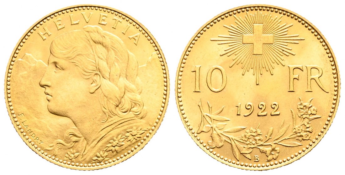 PEUS 2061 Schweiz 2,90 g Feingold. Vreneli 10 Franken GOLD 1922 B Vorzüglich