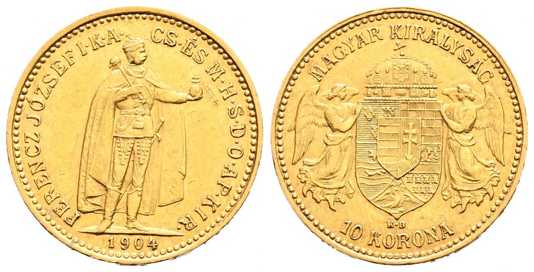 PEUS 2062 Ungarn 3,05 g Feingold 10 Kronen GOLD 1904 KB Sehr schön