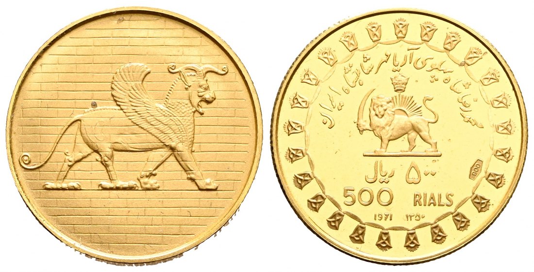 PEUS 2064 Iran 5,86 g Feingold. 2.500 Jahre Persisches Reich 500 Rials GOLD 1350 = 1971 Vorzüglich