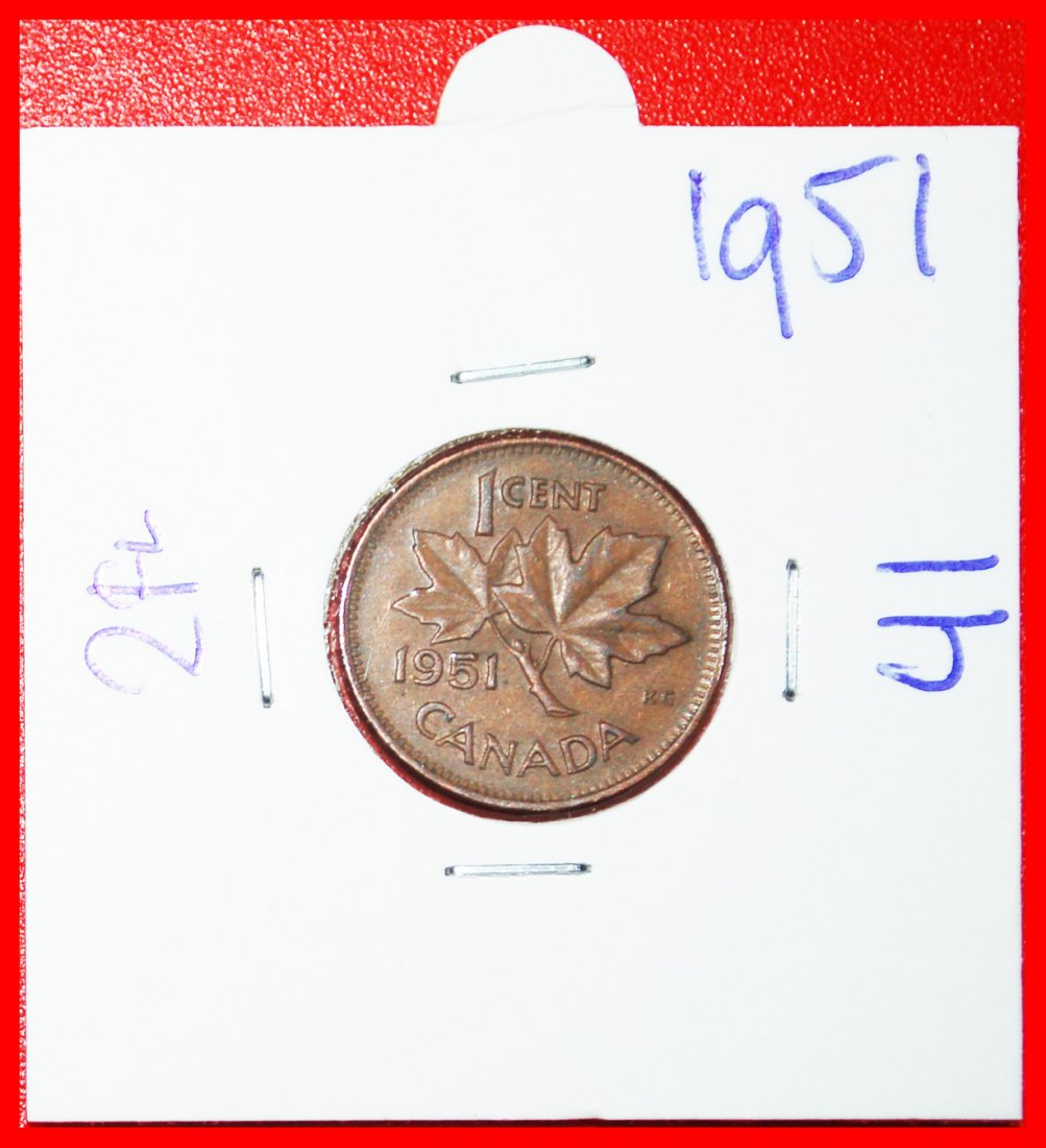  Ⰶ NO INDIA (1948-1952): CANADA★ 1 CENT 1951! GEORGE VI (1937-1952) IN HOLDER★LOW START ★ NO RESERVE!   