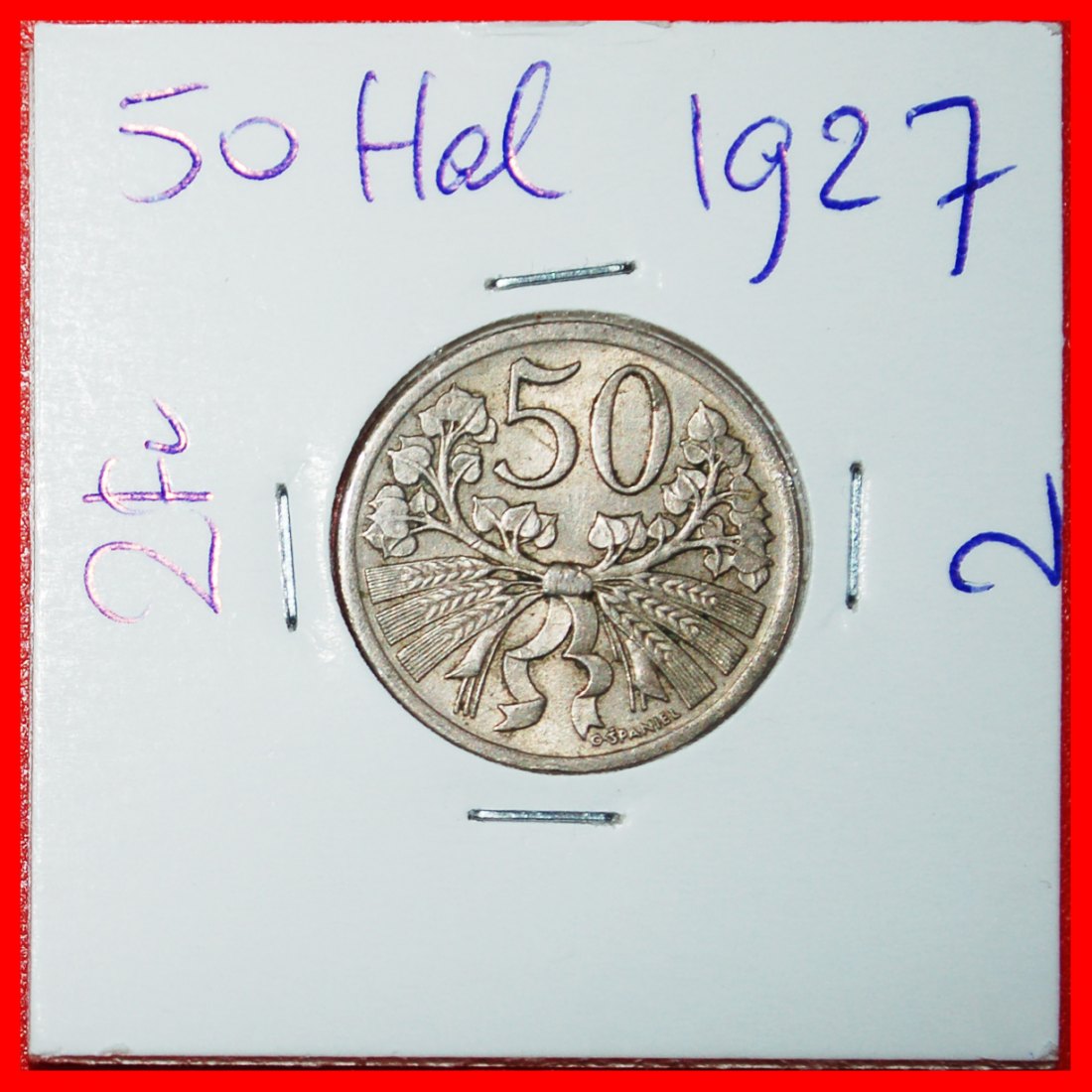  Ⰶ DOUBLE CROSS (1921-1931): CZECHOSLOVAKIA★50 HELLERS 1927 LION RARE! HOLDER★LOW START ★ NO RESERVE!   