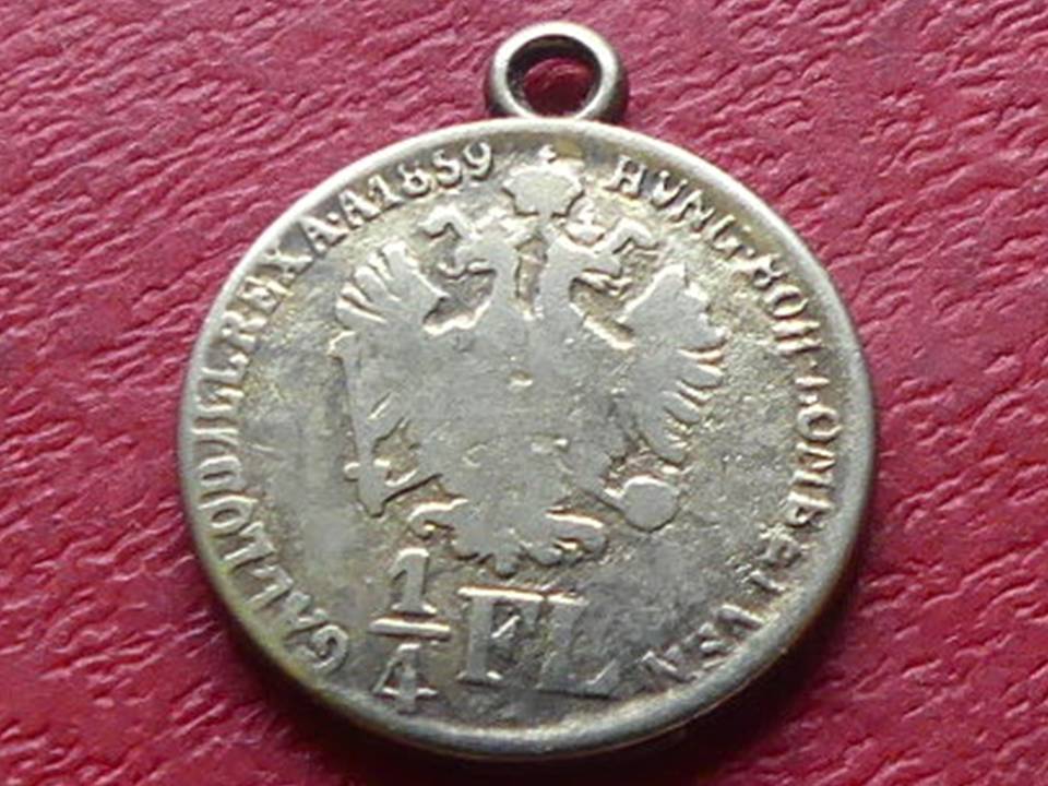  Silbermünze 1/4 Florin 1859 Österreich mit Öse – Medaille?   