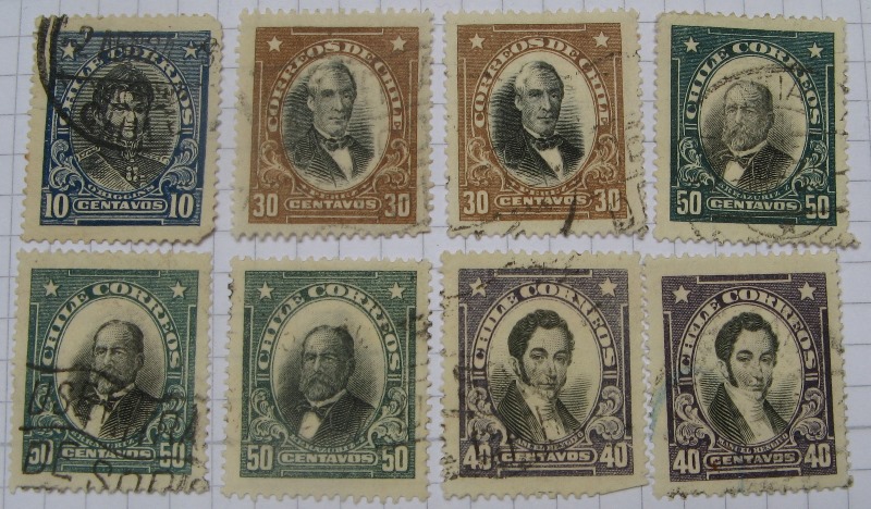  1911-1929, Chile, stamp series: Presidents and Celebrities ( 8 stamps)   