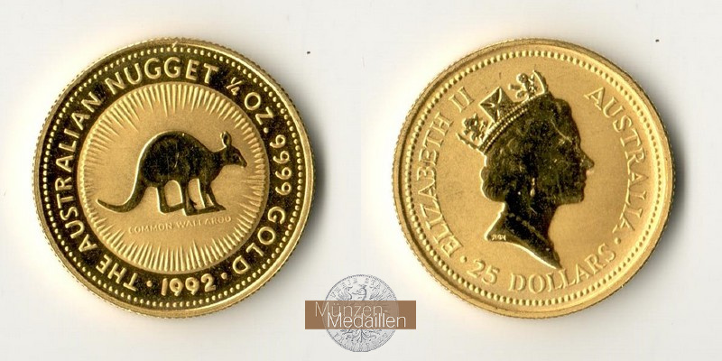 Australien MM-Frankfurt Feingold: 7,78g 25 Dollar (Kangaroo) 1992 