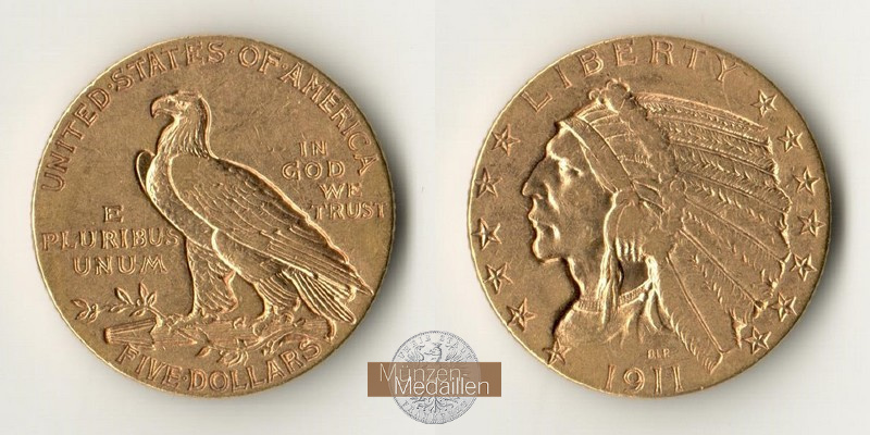 USA  5 Dollar MM-Frankfurt   Feingold: 7,52g Half Eagle 1911 