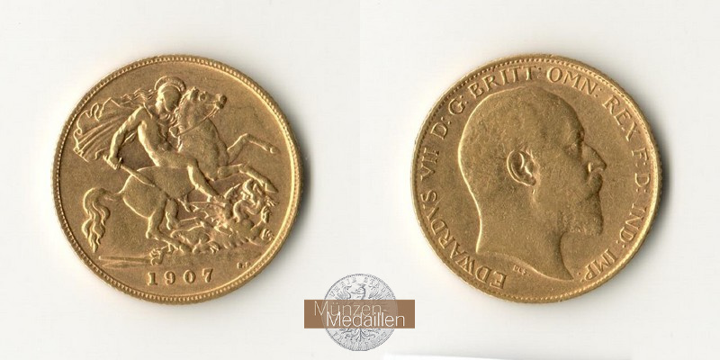 Grossbritannien, Edward VII. (1902-1910) MM-Frankfurt Feingold: 3,66g 1/2 Sovereign 1907 