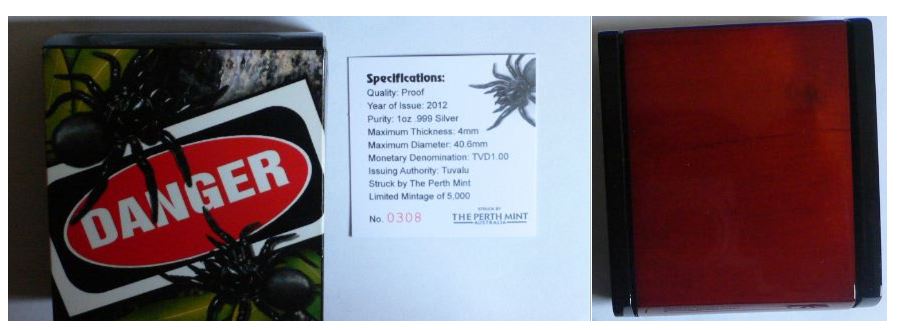  - kirofa - TUVALU -2012 - FUNNEL WEB SPIDER  - 1 Unze Silber 99.90%. PROOF - FULL PACKAGING   