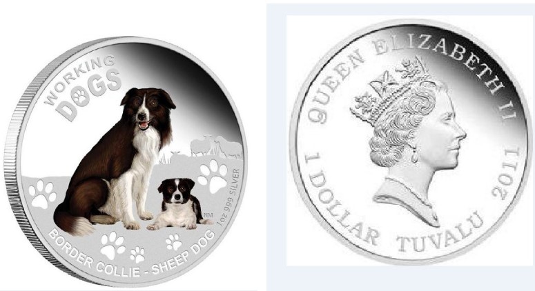  - kirofa -TUVALU 2011-WORKING DOGS - BORDER COLLIE- 1 Unze Silber 99.90%. PROOF - FULL PACKAGING   